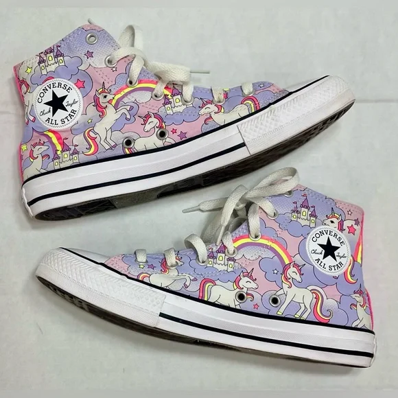 Big girls / junior size 6 Converse high top “Neon Unicorn” sneakers - Picture 2 of 9